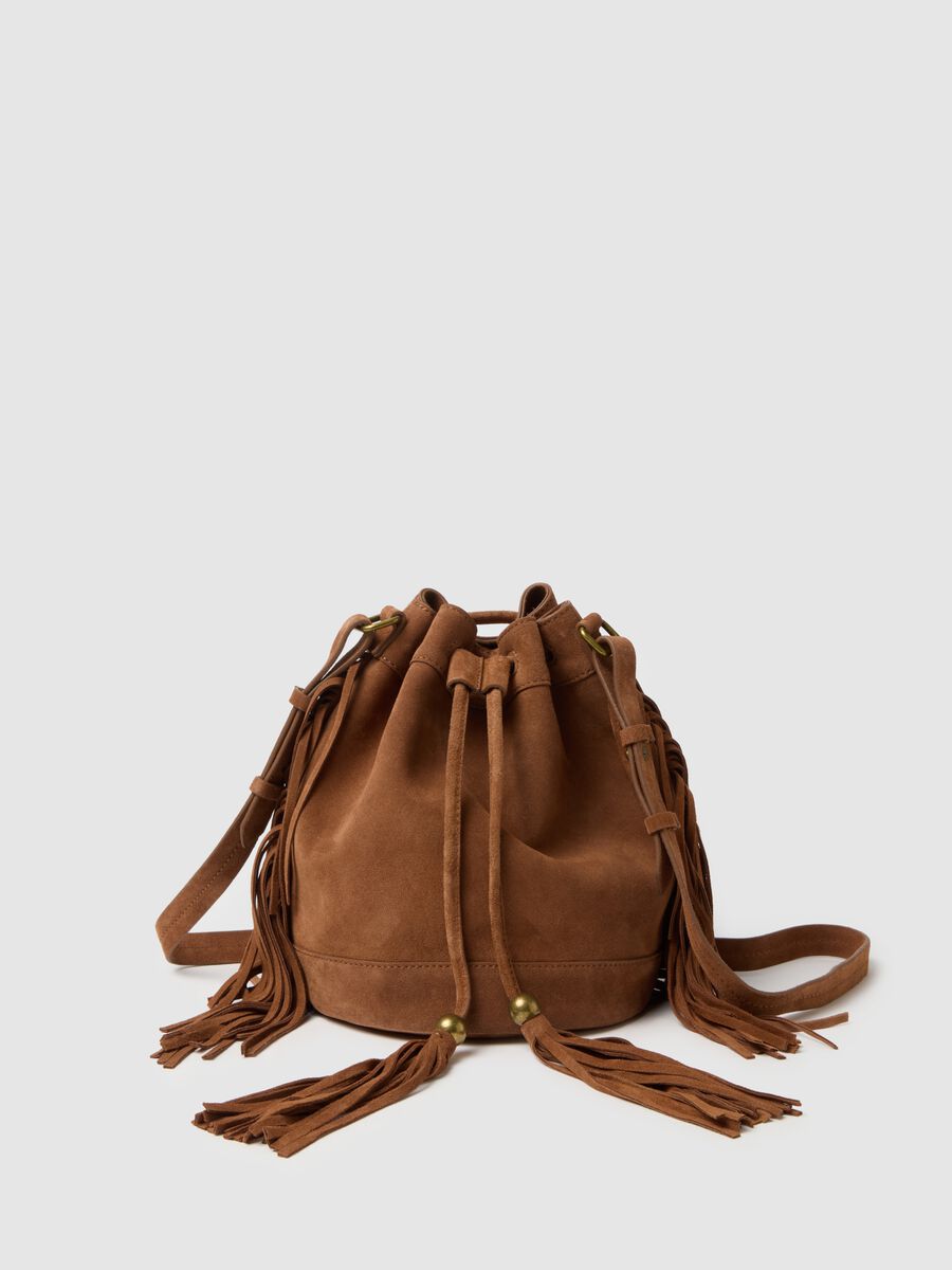 Brown genuine leather bag with fringes_0