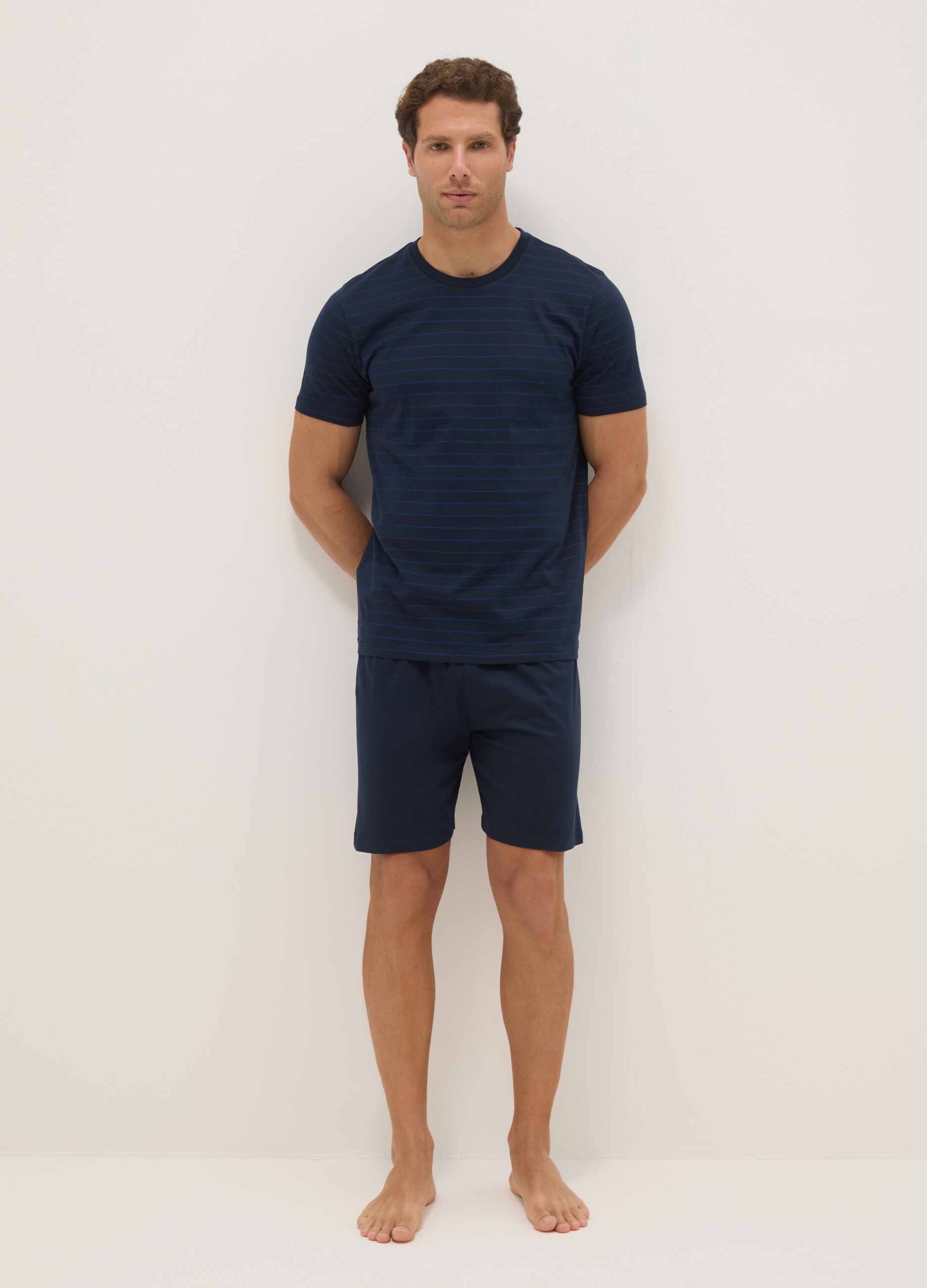 Short pyjamas in pure blue cotton, regular fit