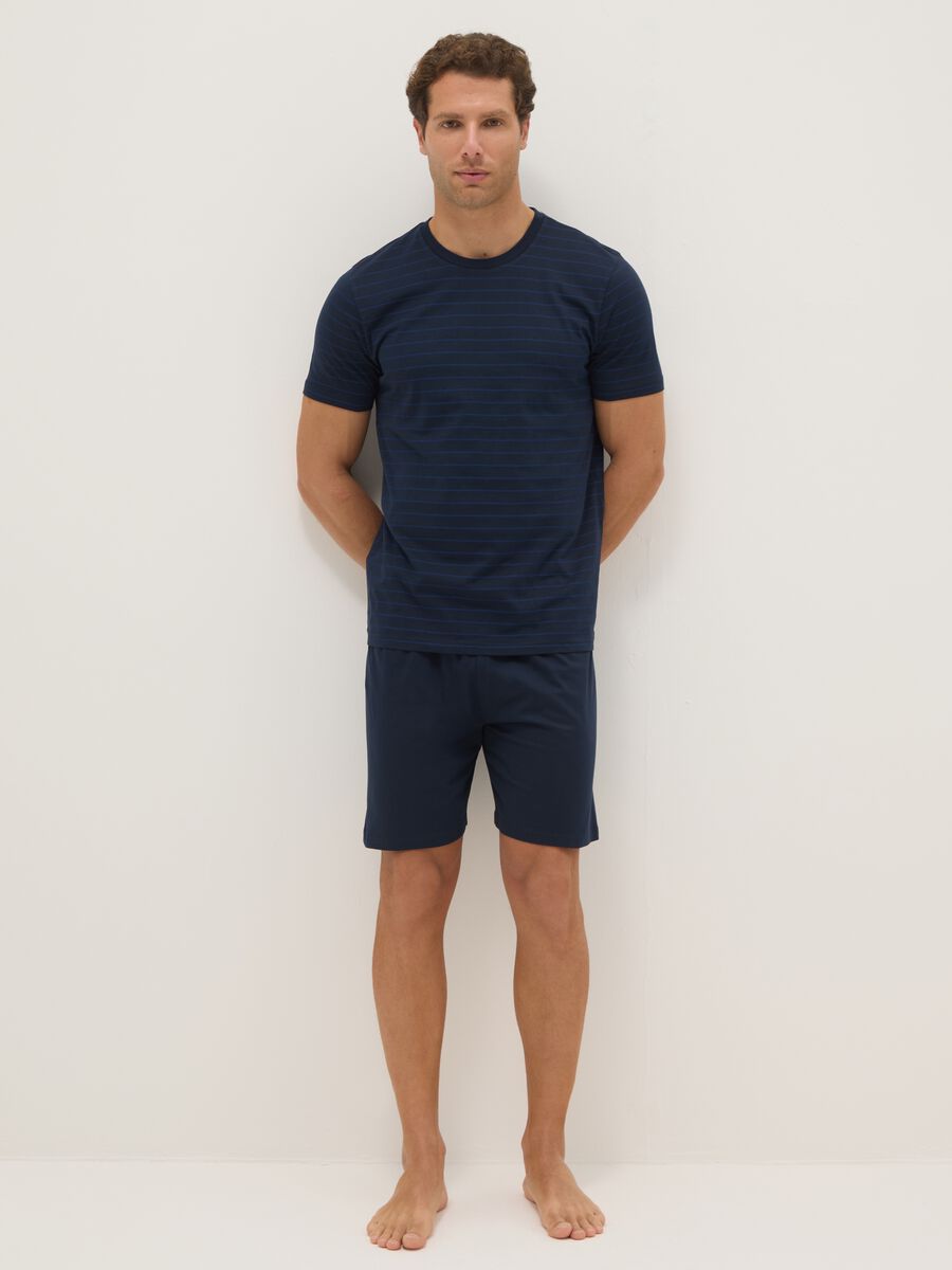Short pyjamas in pure blue cotton, regular fit_0