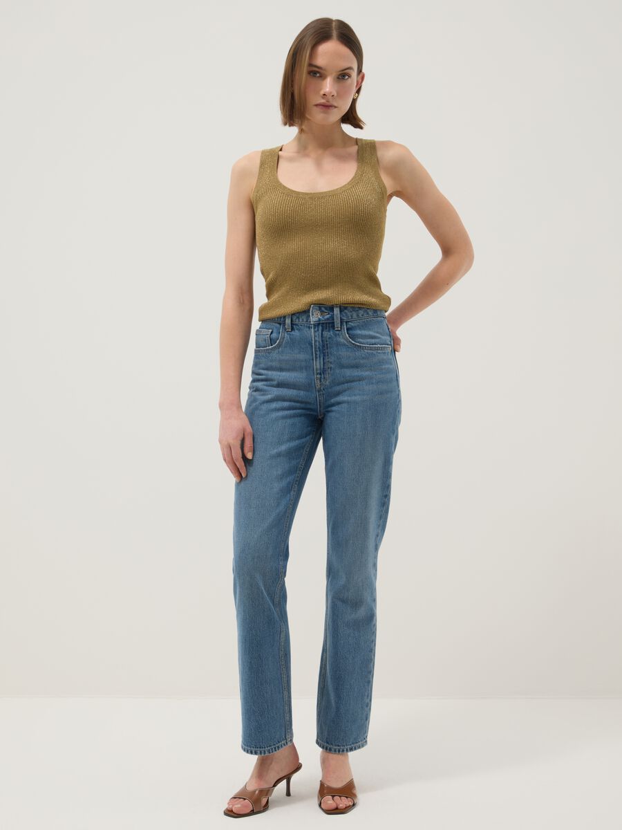 Brown viscose blend fitted tank top_1