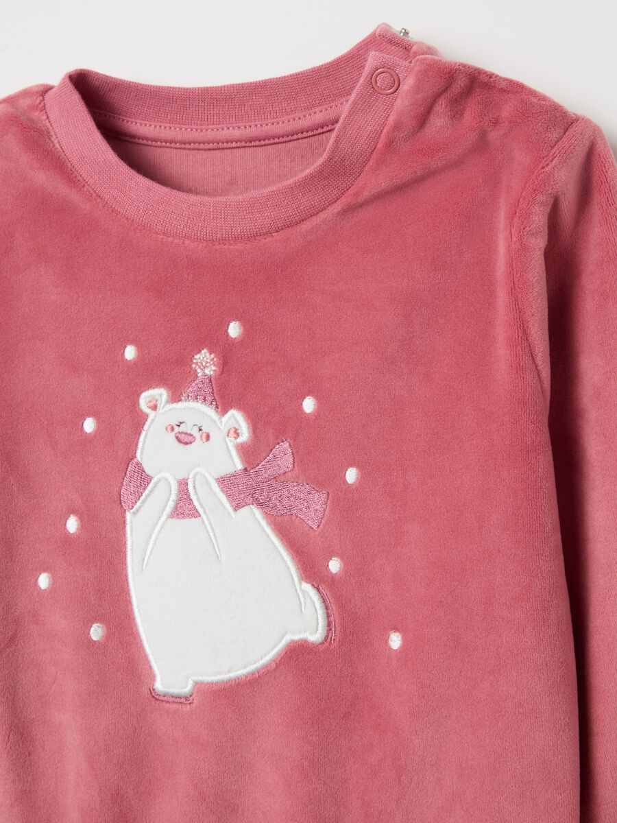 Velour pyjamas with girl polar bear embroidery_2