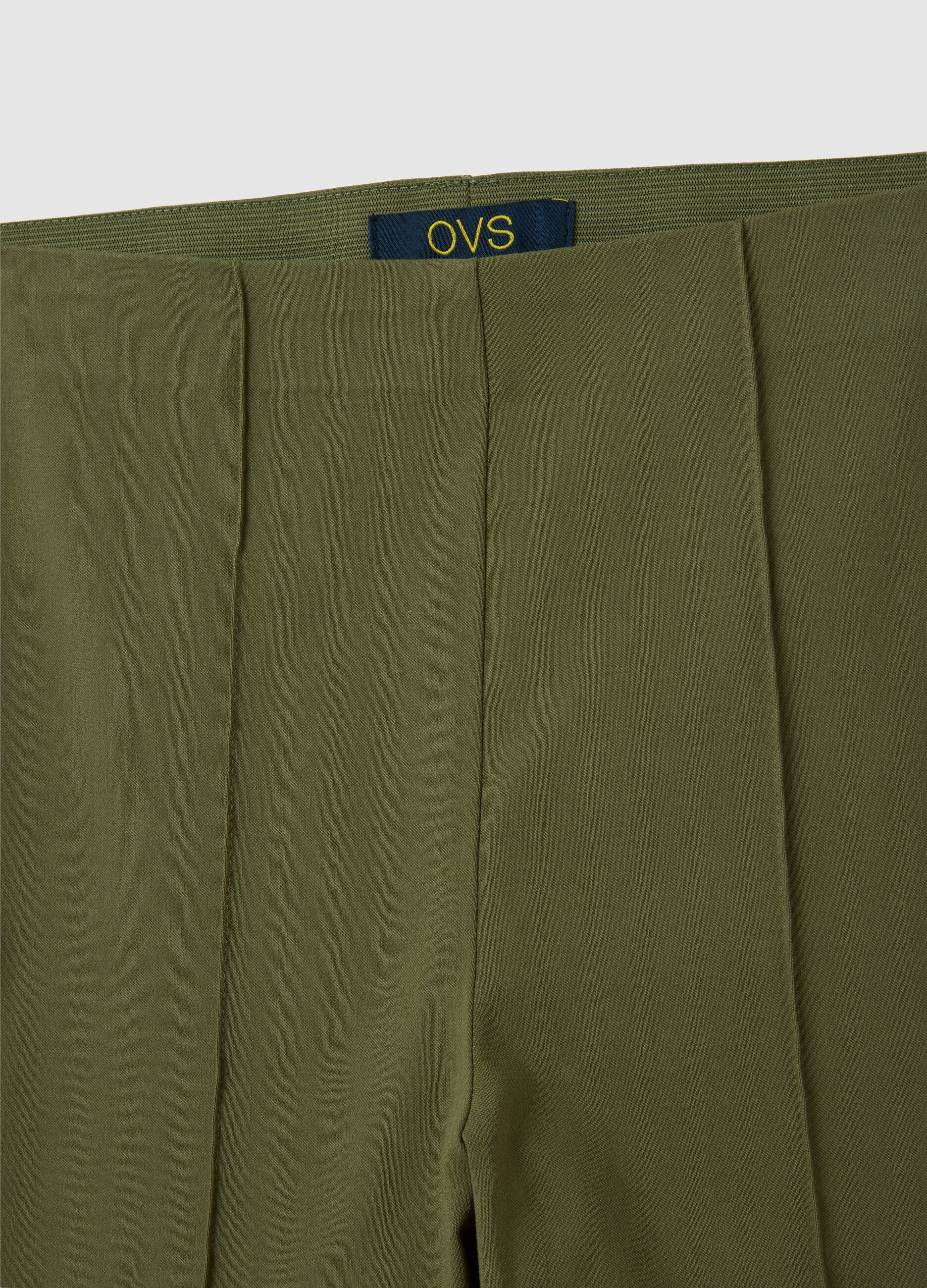 Pantaloni da donna in misto viscosa verde regular fit