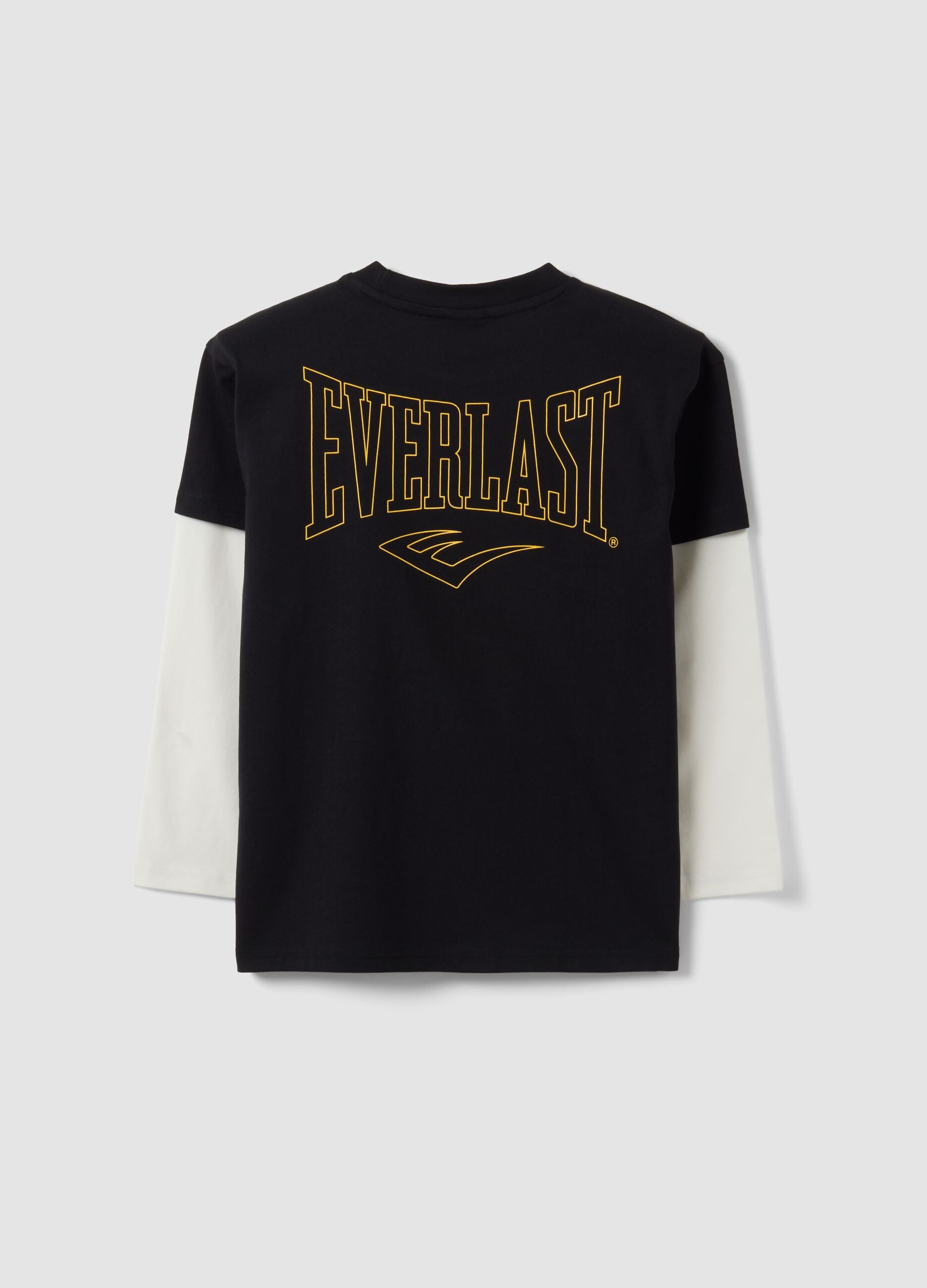 Black regular-fit pure cotton T-shirt with double sleeves and print for boys