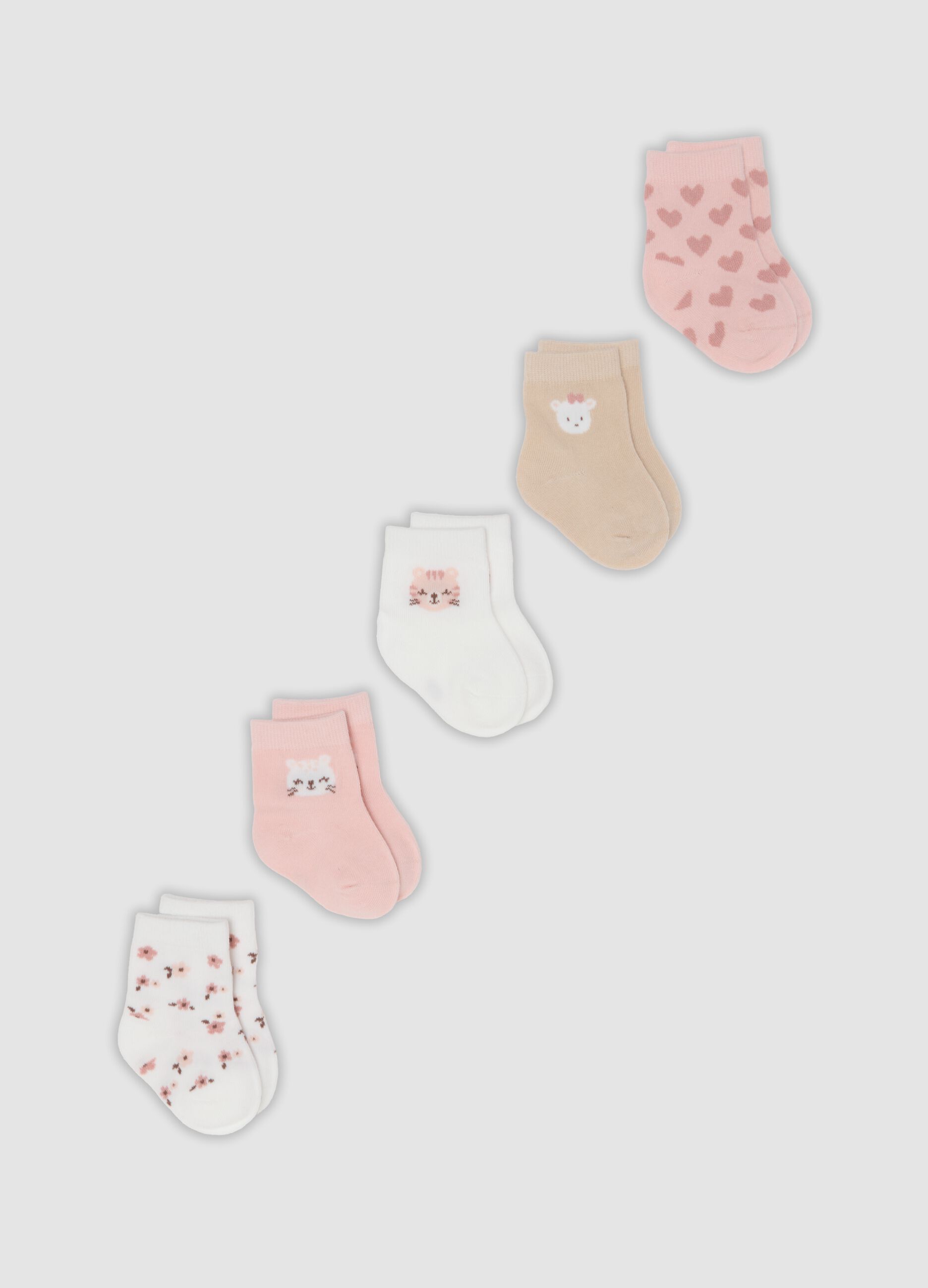 Multipack of five multicolour short socks in stretch organic cotton