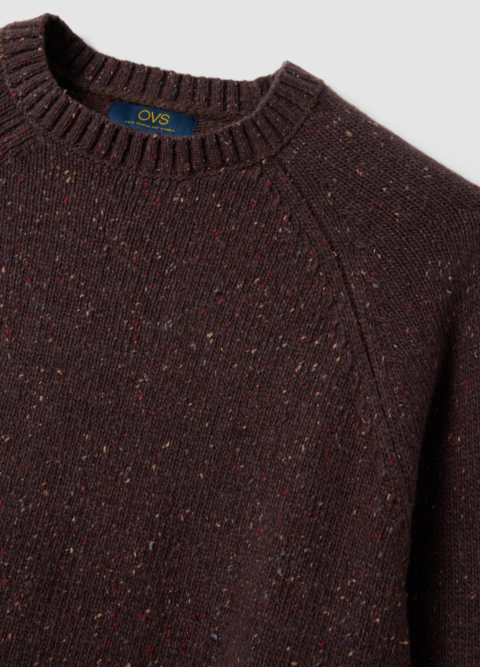 Brown cotton and wool-blend crew-neck jumper