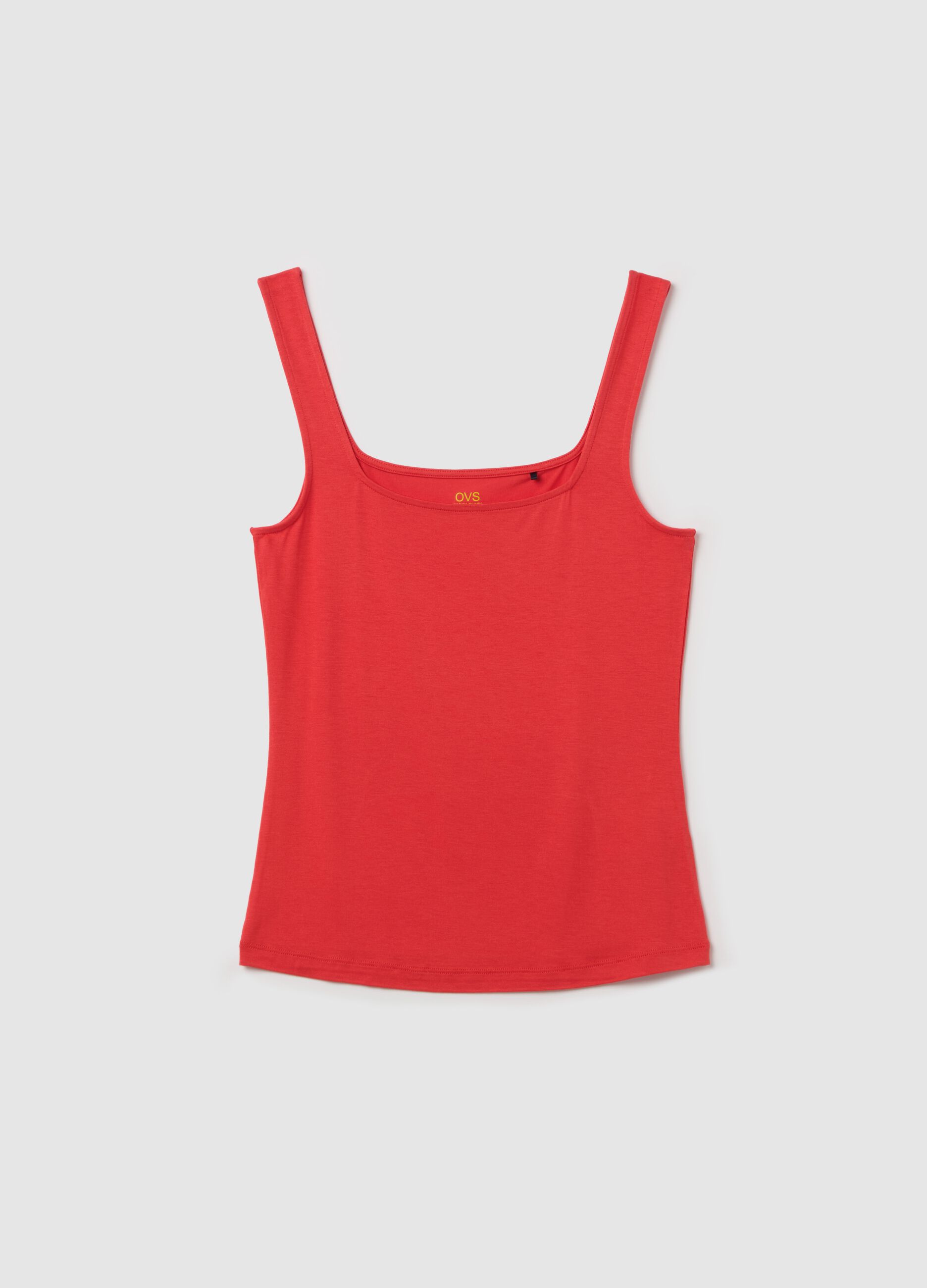 Tank top basic rosso in viscosa stretch