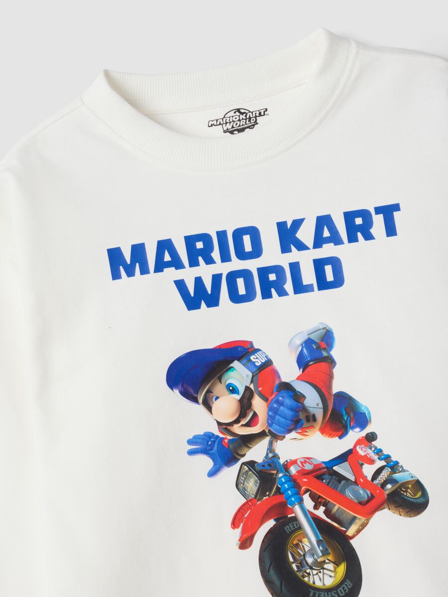 T-shirt bianca in puro cotone con girocollo stampa Mario Kart_2
