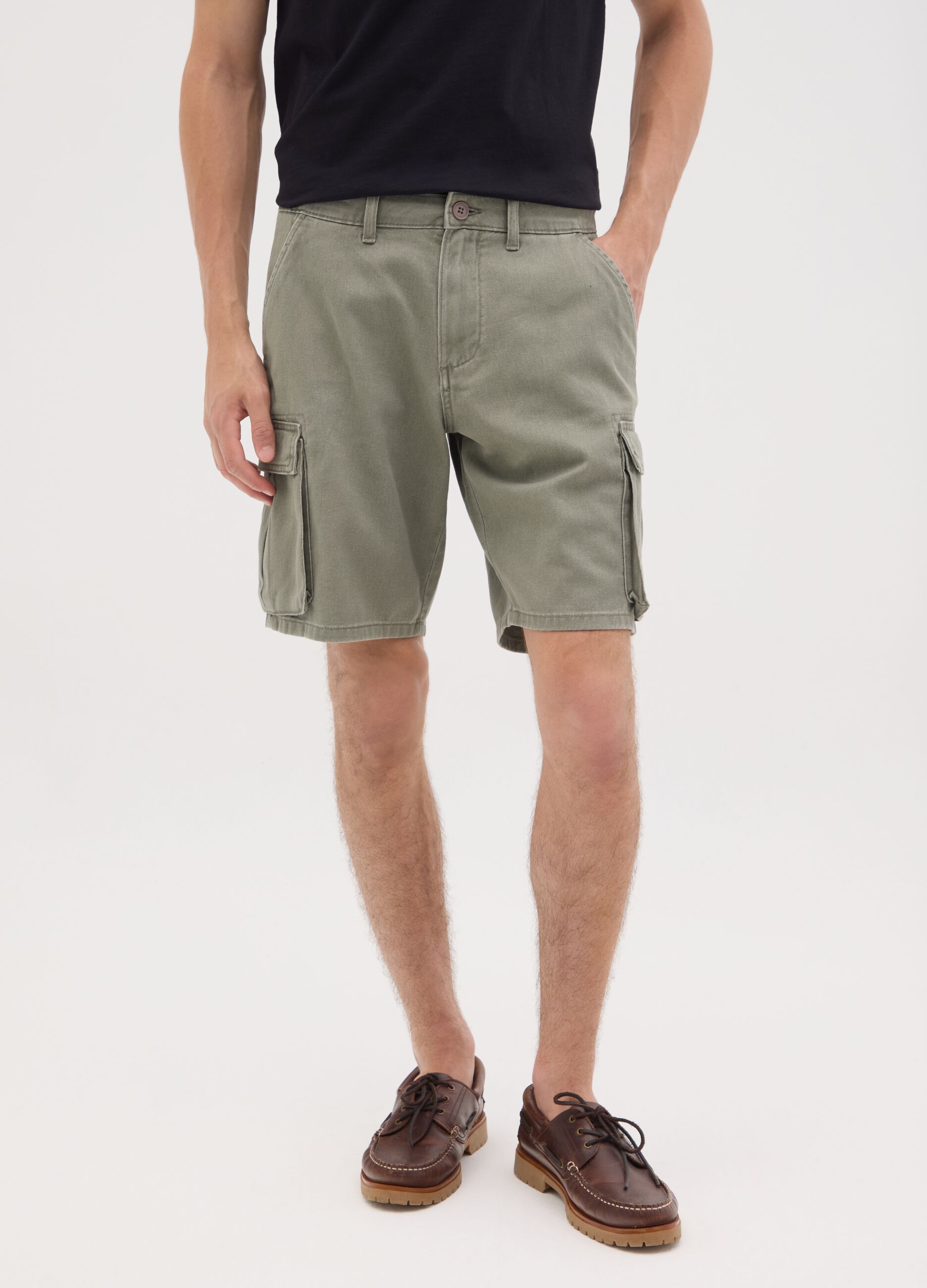 Men's green pure cotton bermuda shorts regular fit