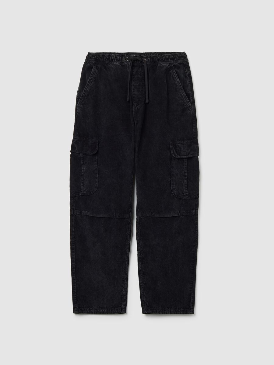 Pantaloni cargo in puro cotone neri regular fit_0