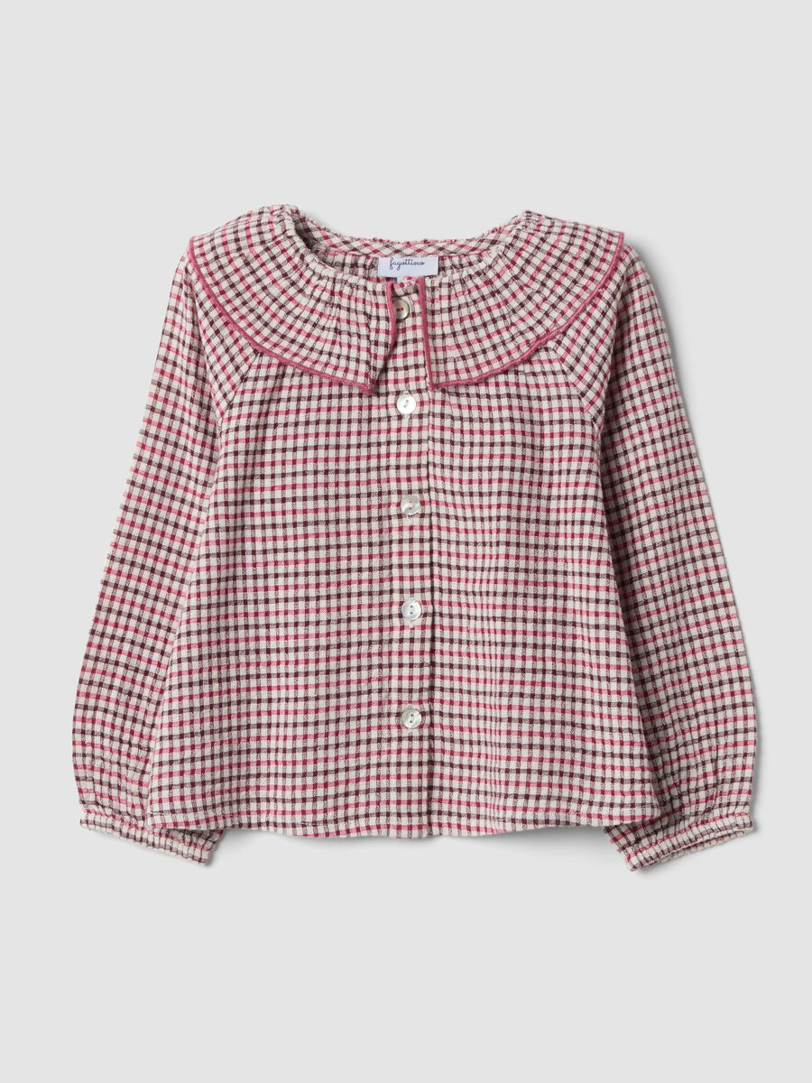Camicia ecr&ugrave;, rosso bordeaux e rosa scuro in misto viscosa e cotone_0