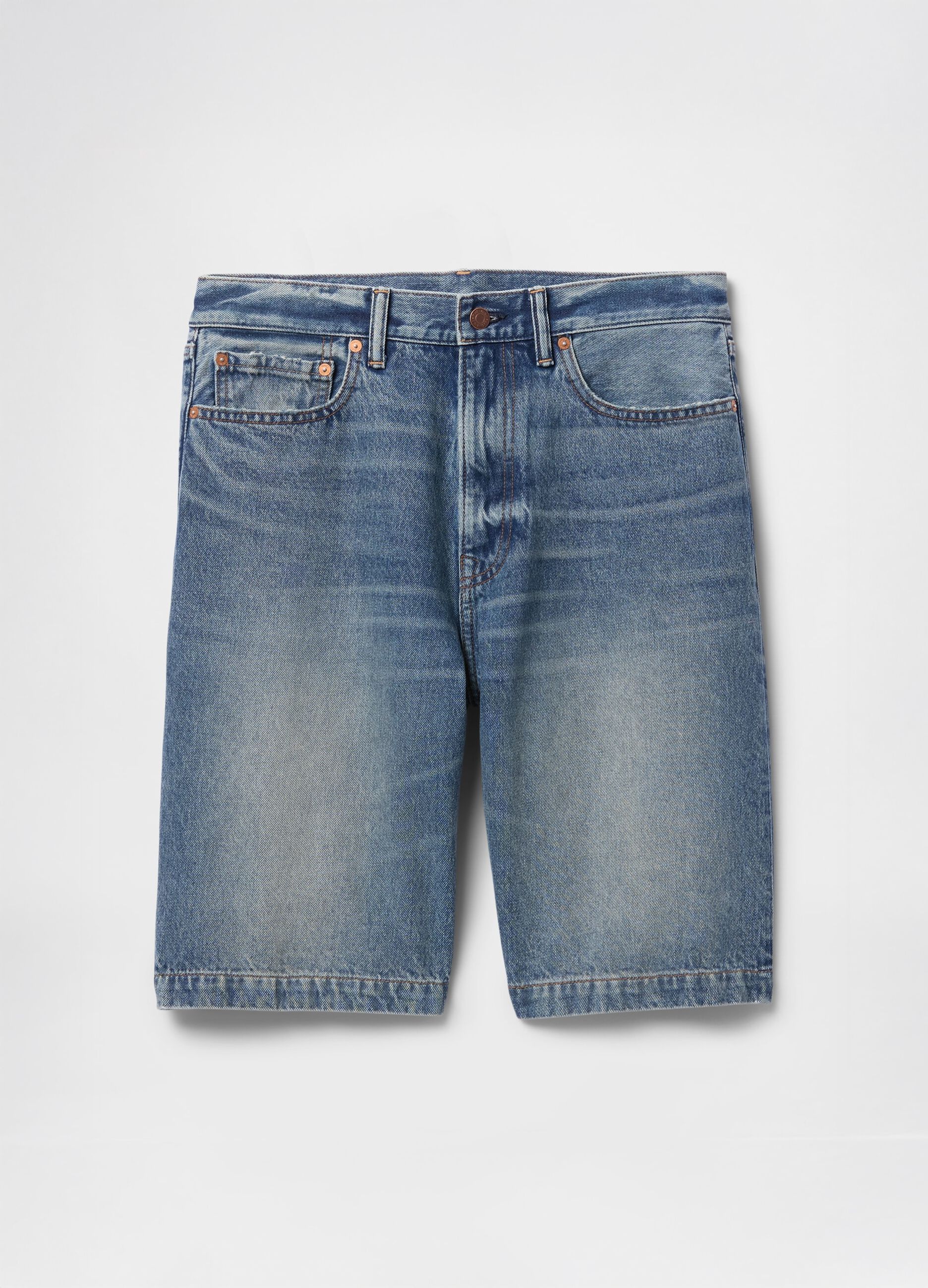 Denim Bermuda Shorts with Washed Effect