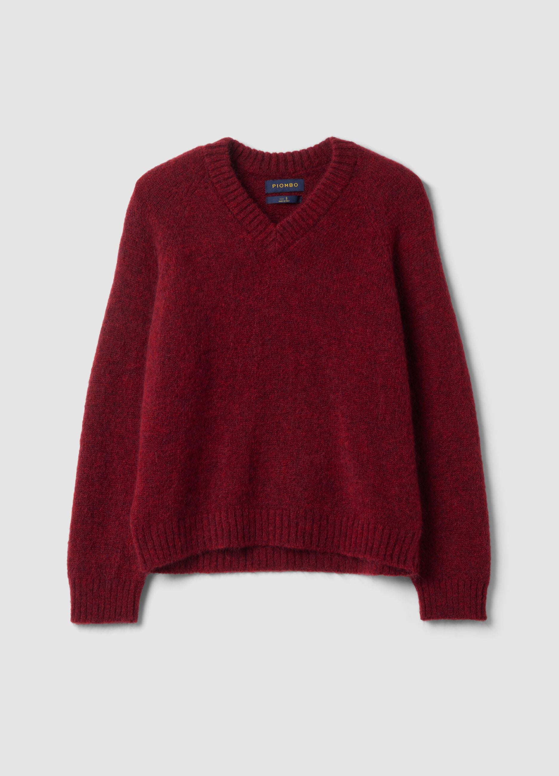 Red oversized V-neck jumper in stretchy mohair and merino wool