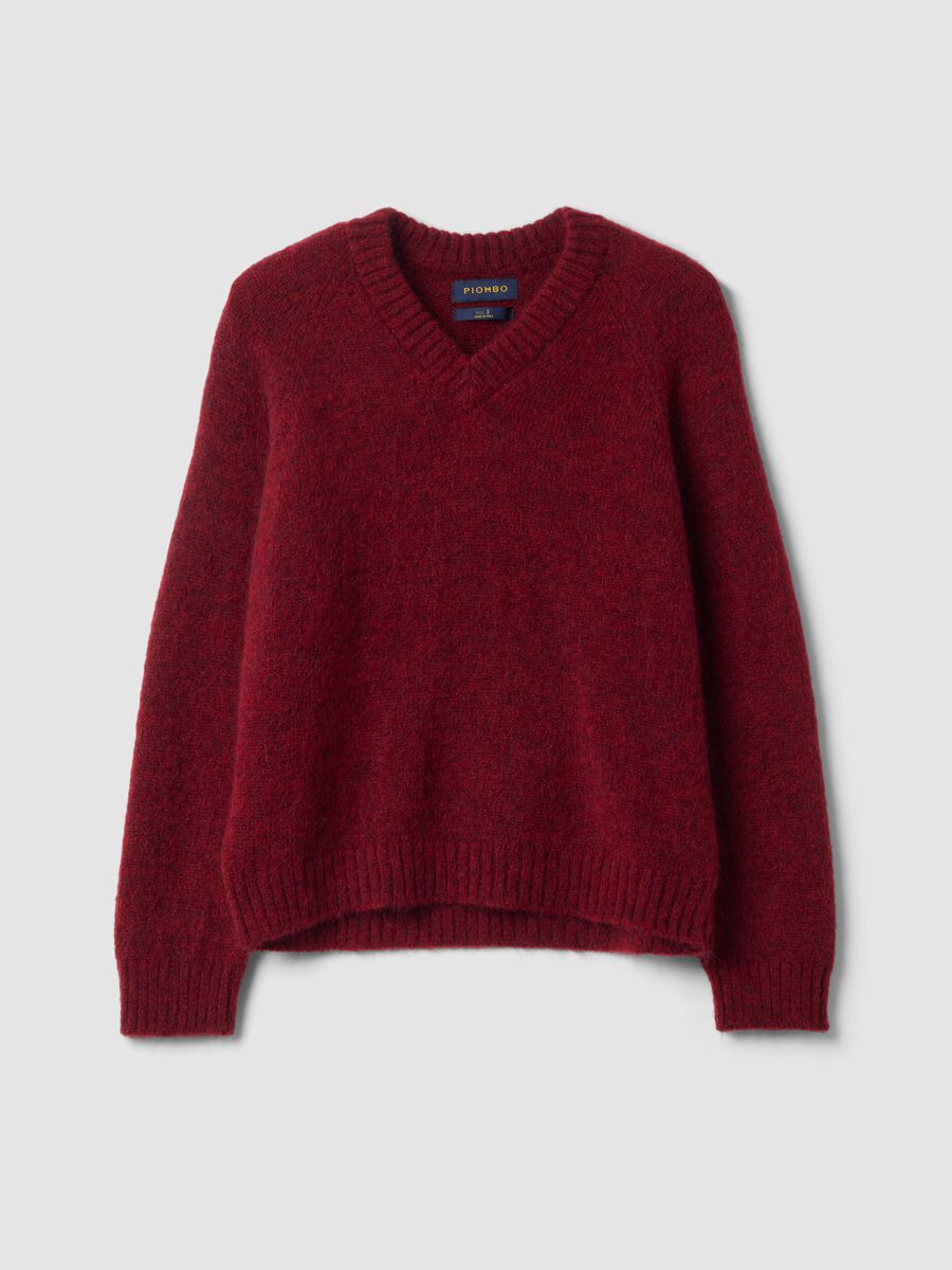 Red oversized V-neck jumper in stretchy mohair and merino wool_0