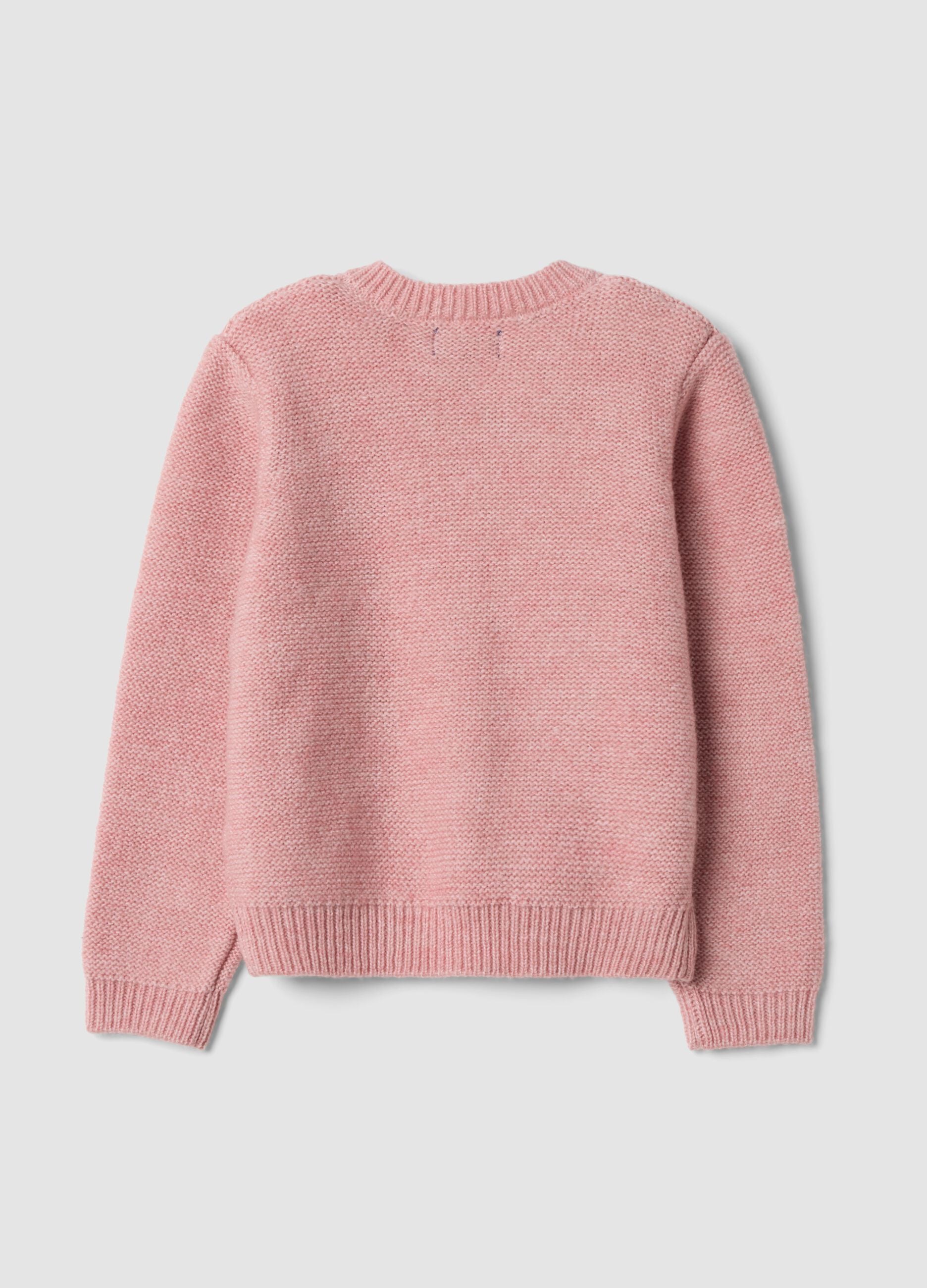 Pink crew-neck openwork knit cardigan