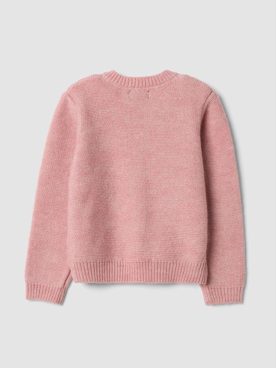 Pink crew-neck openwork knit cardigan_1