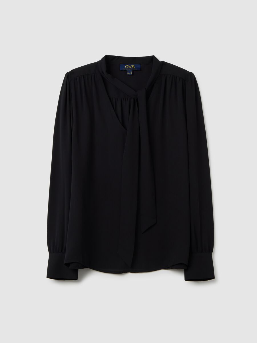 Black Long Sleeve Crepe Shirt_0