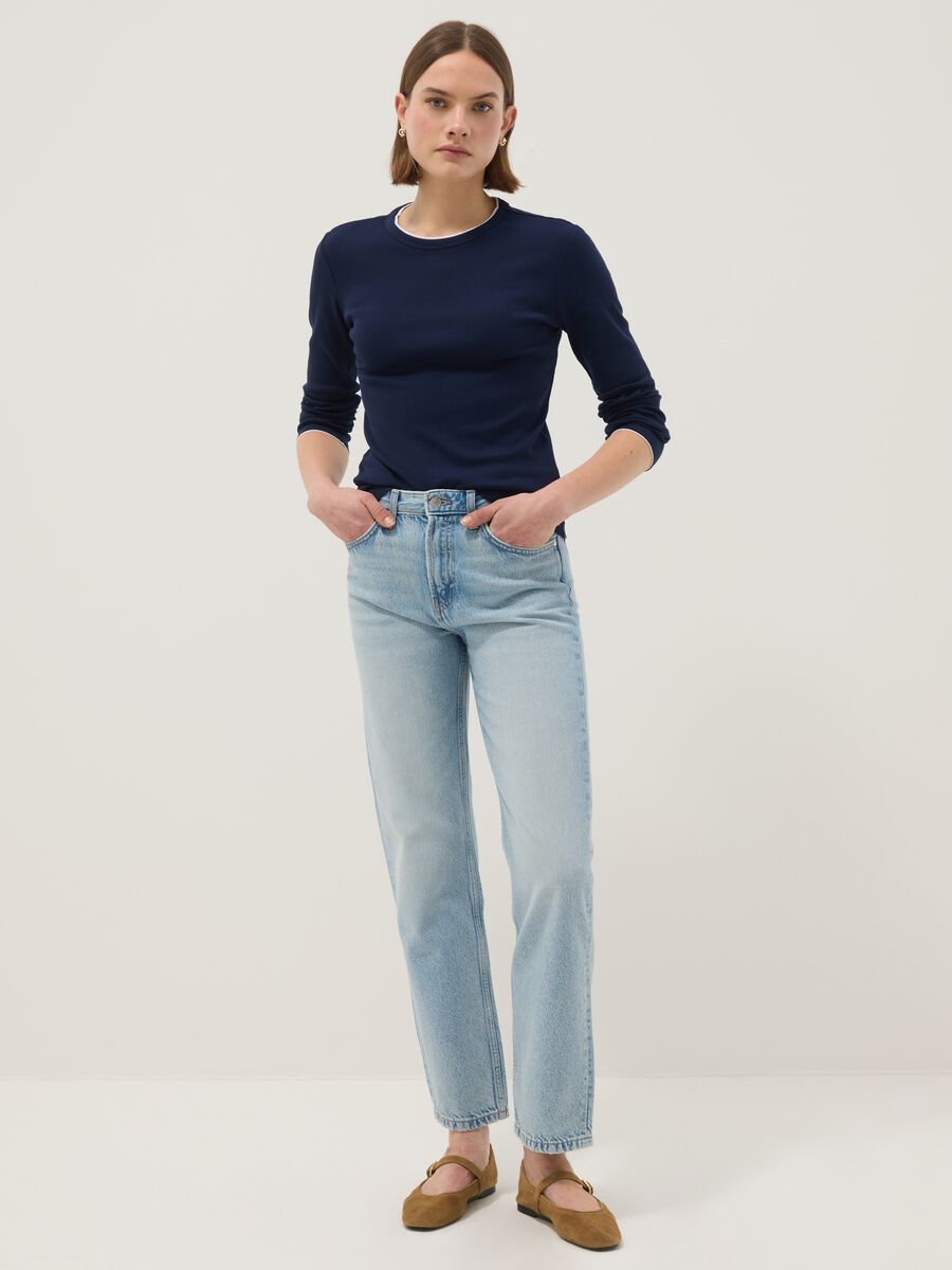 Maglia a maniche lunghe in puro cotone blu regular fit_1