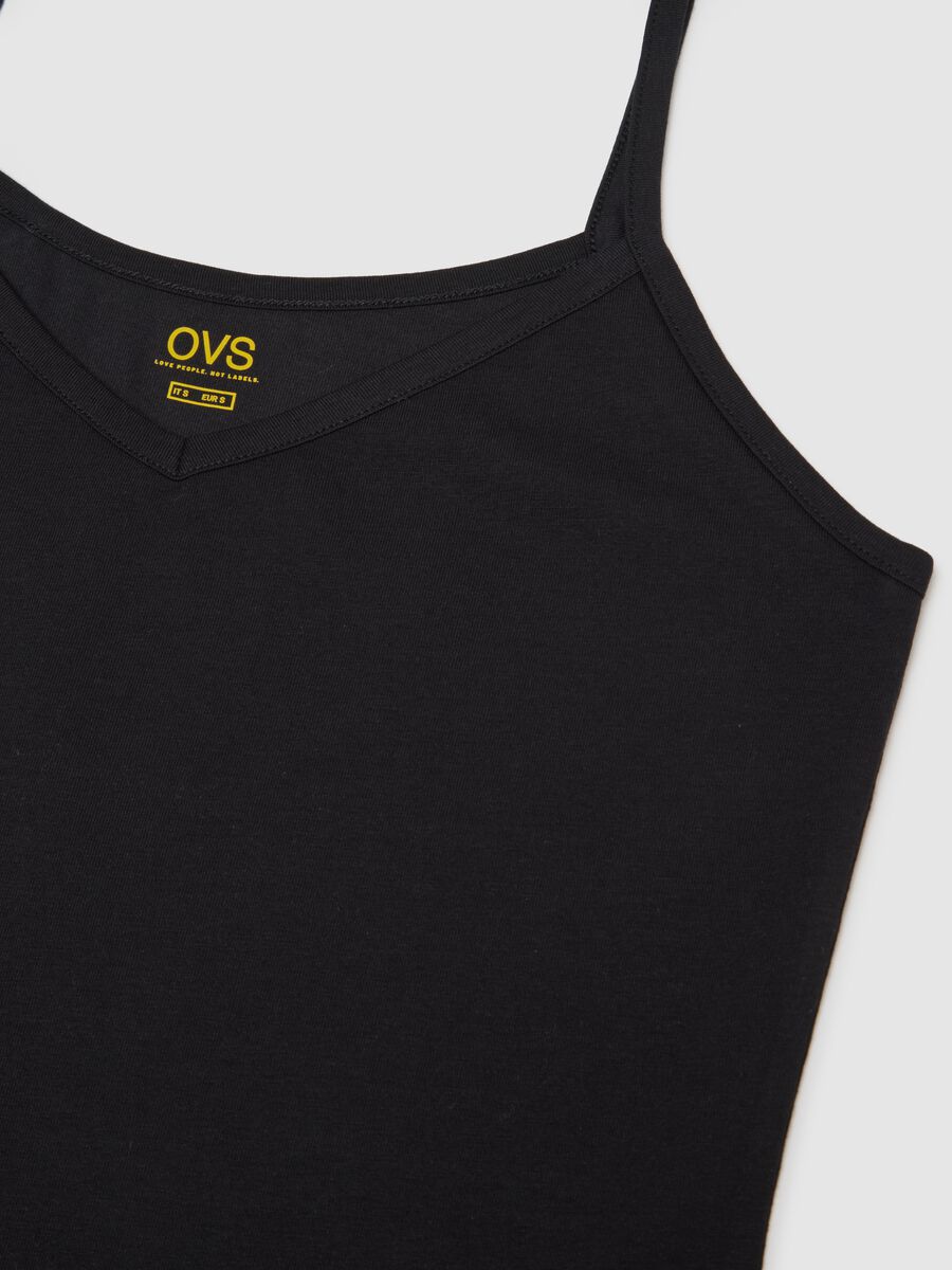 Canottiera in cotone elasticizzato nera regular fit deep V_5