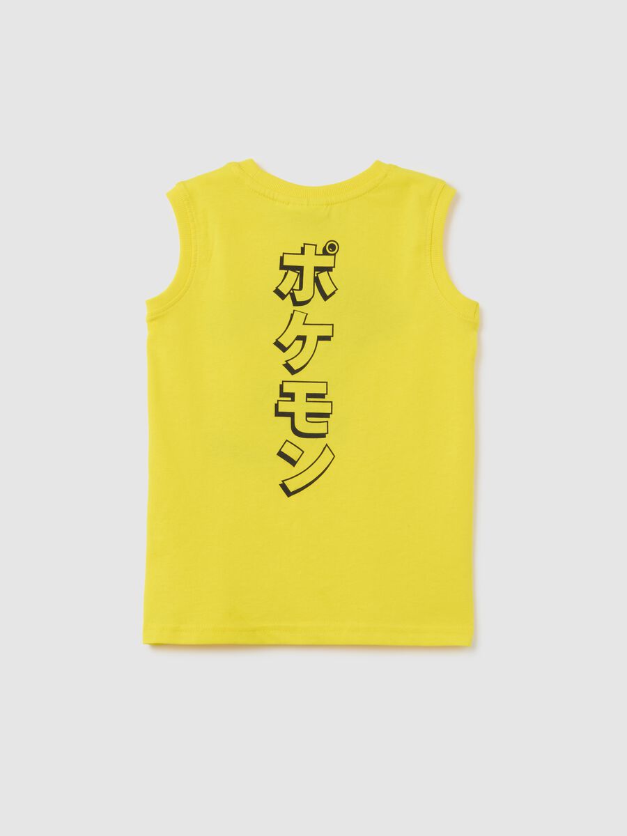Yellow pure cotton kid's tank top with Pikachu_1