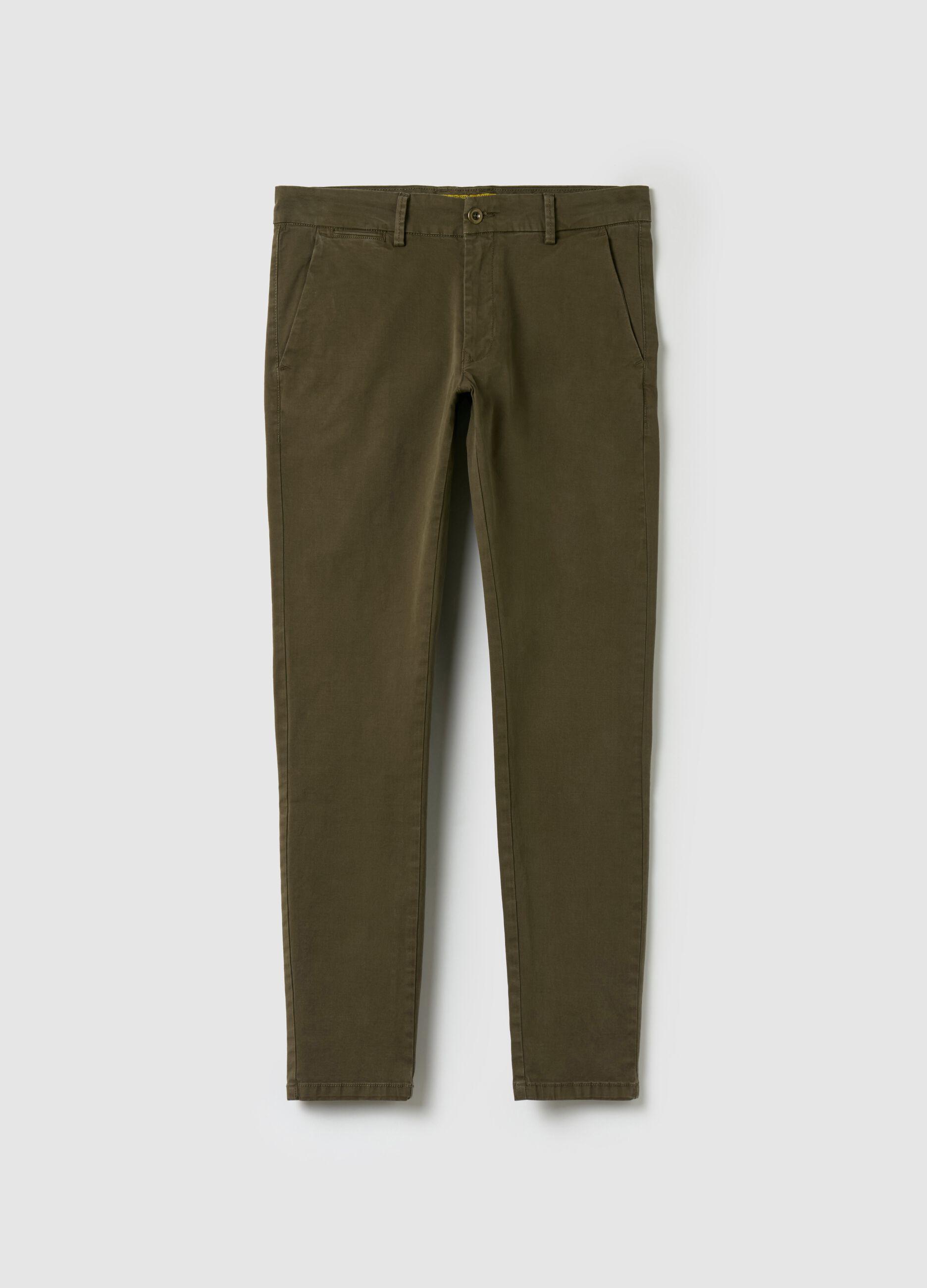 Solid colour stretch cotton chino trousers