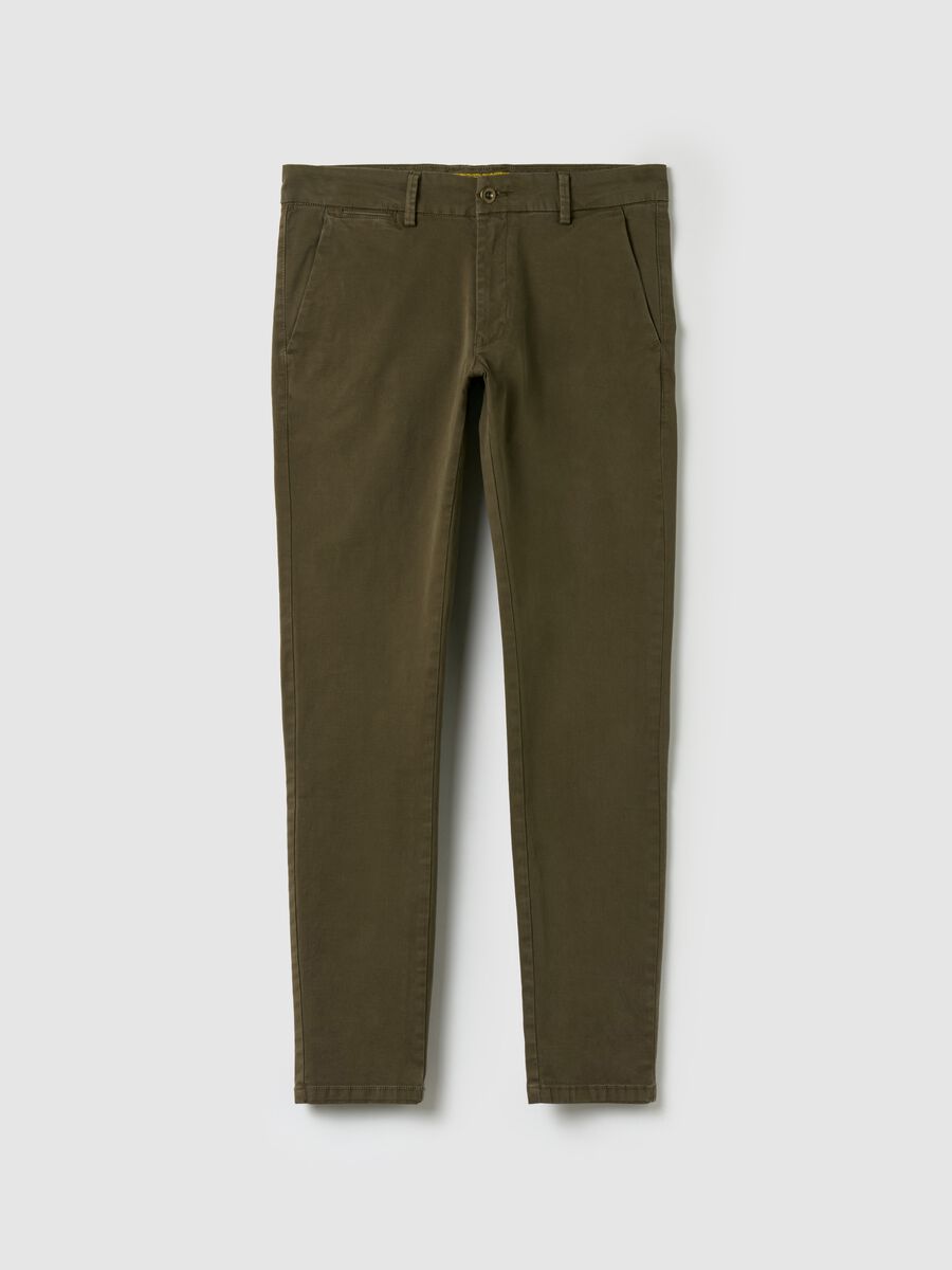 Solid colour stretch cotton chino trousers_4