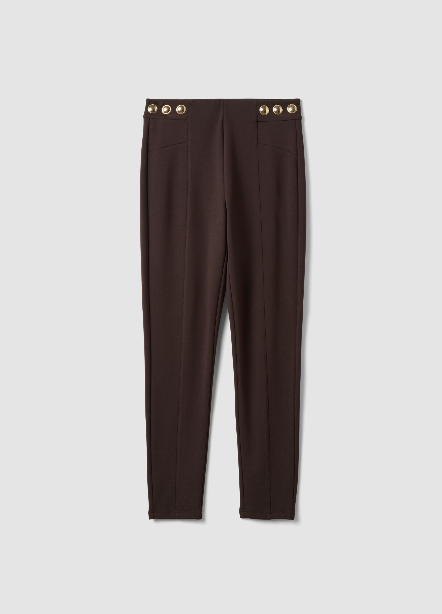 Leggings marroni in punto Milano di viscosa elasticizzata skinny fit