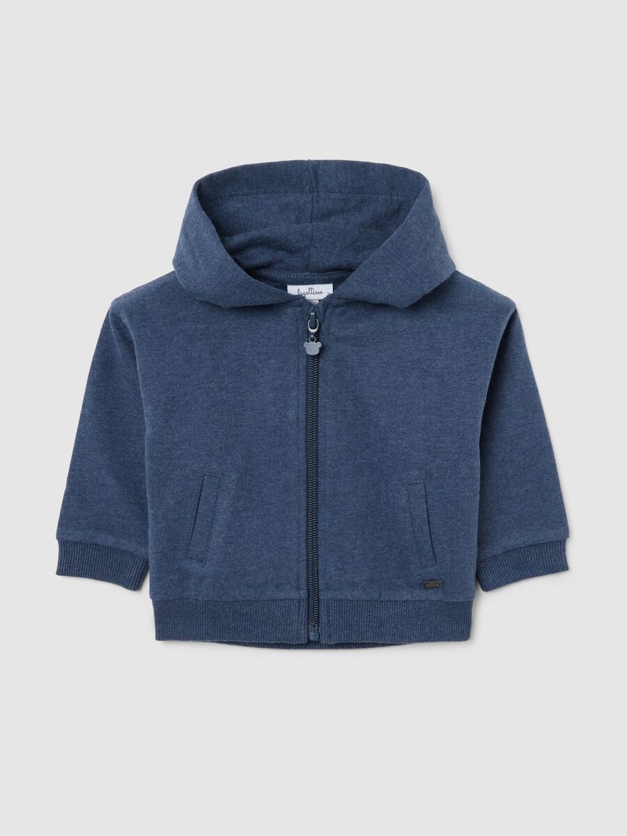 Blue newborn sweatshirt in pure cotton, regular fit with hood and zip_0