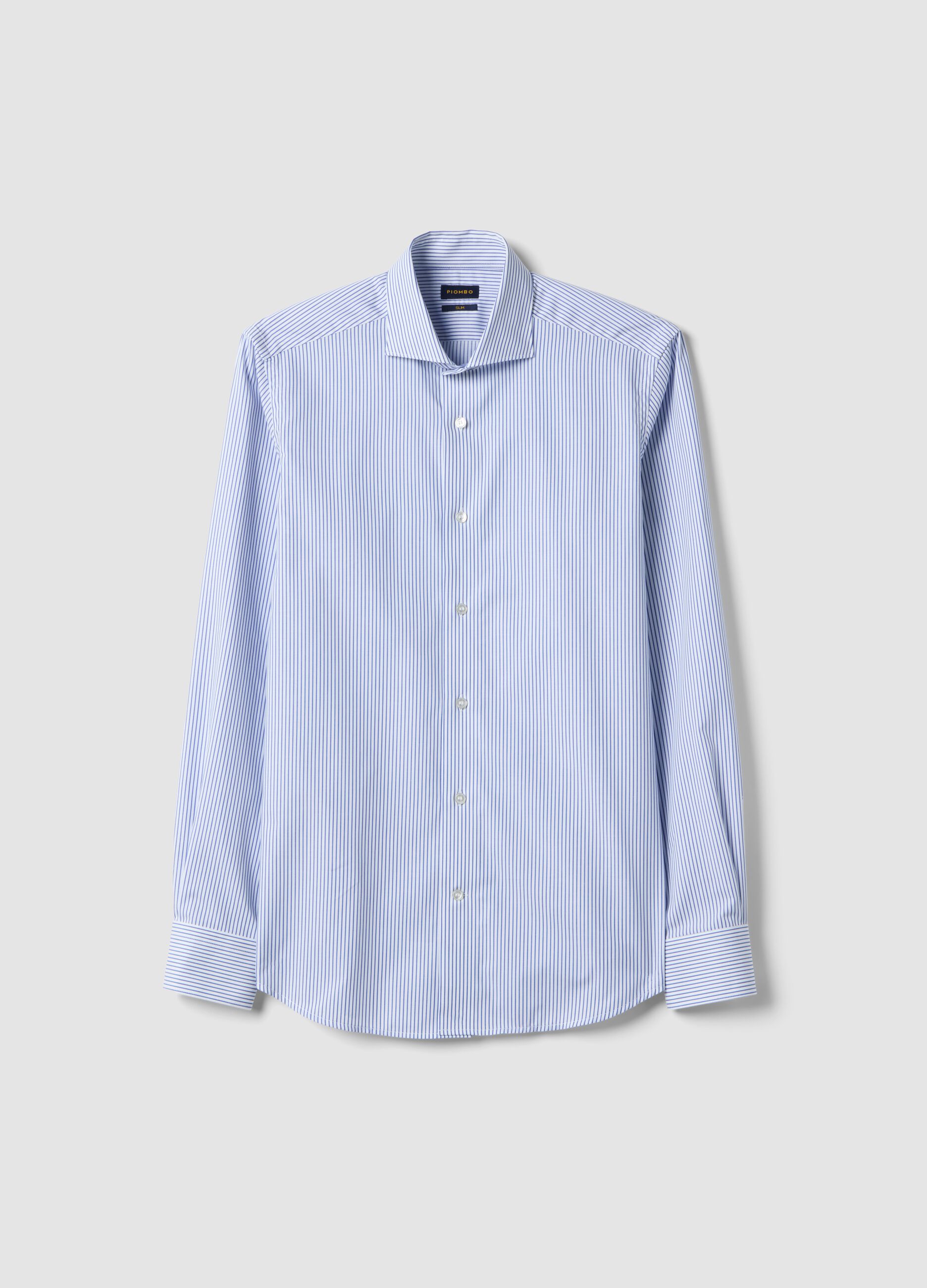 Camicia in puro cotone a righe bianche e blu slim fit