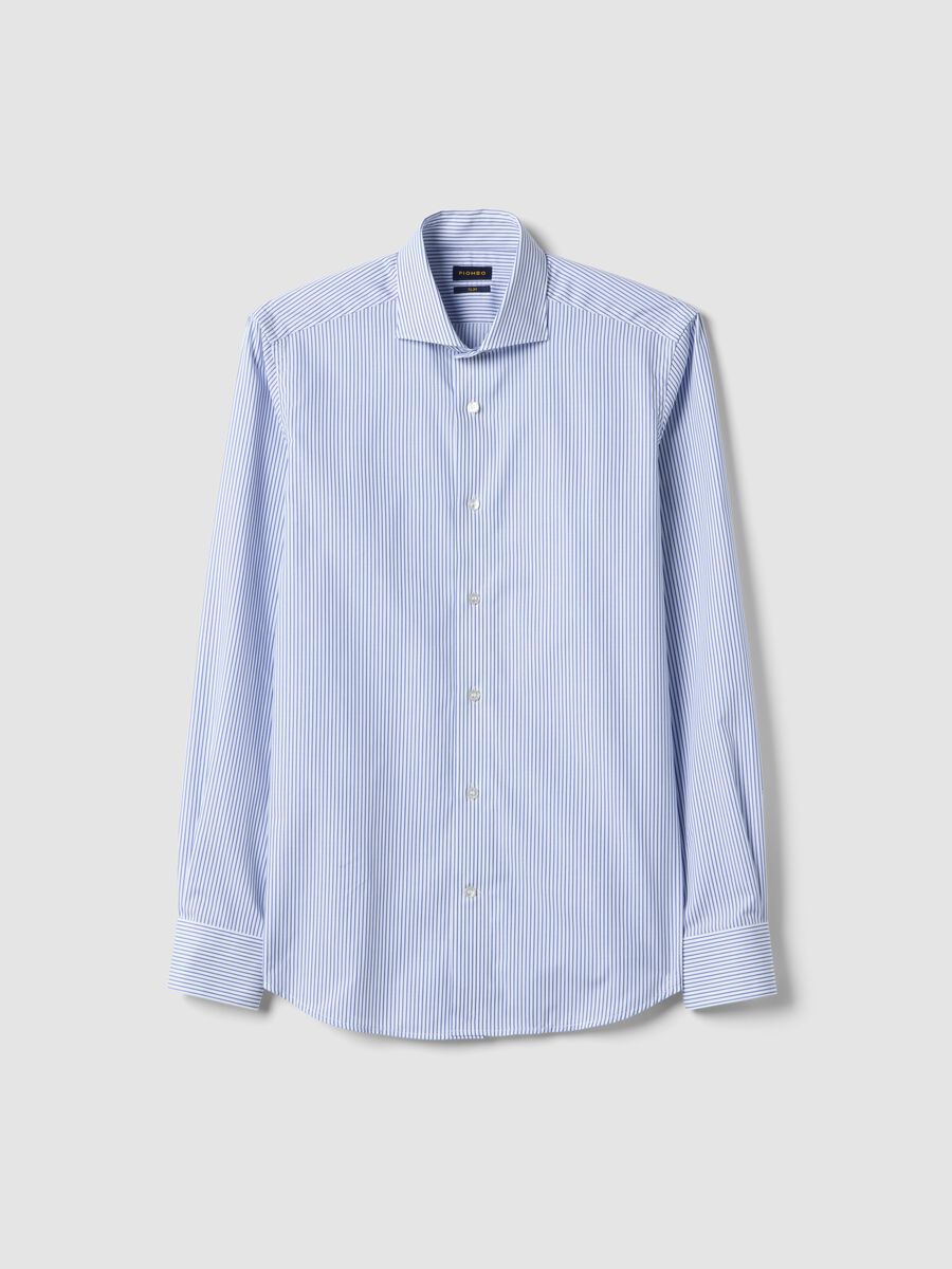 Slim fit pure cotton shirt with white and blue stripes_4
