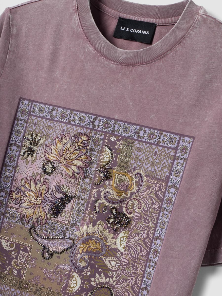 Purple pure cotton T-shirt with floral print, relaxed fit_2