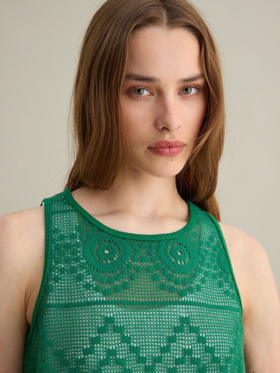 Green Artistic Cotton Blend Tank Top_2