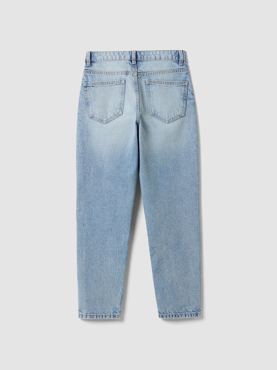 Jeans denim mom fit in puro cotone a vita alta_5