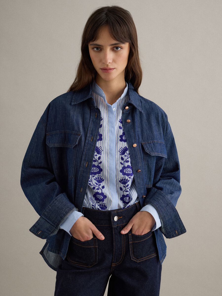 Regular fit blouse in pure blue denim cotton_1