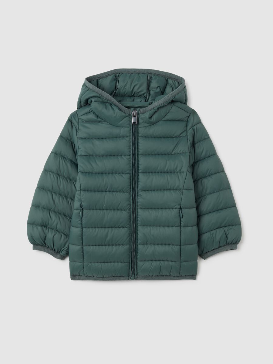 Giubbotto imbottito verde da bambino con cappuccio_0