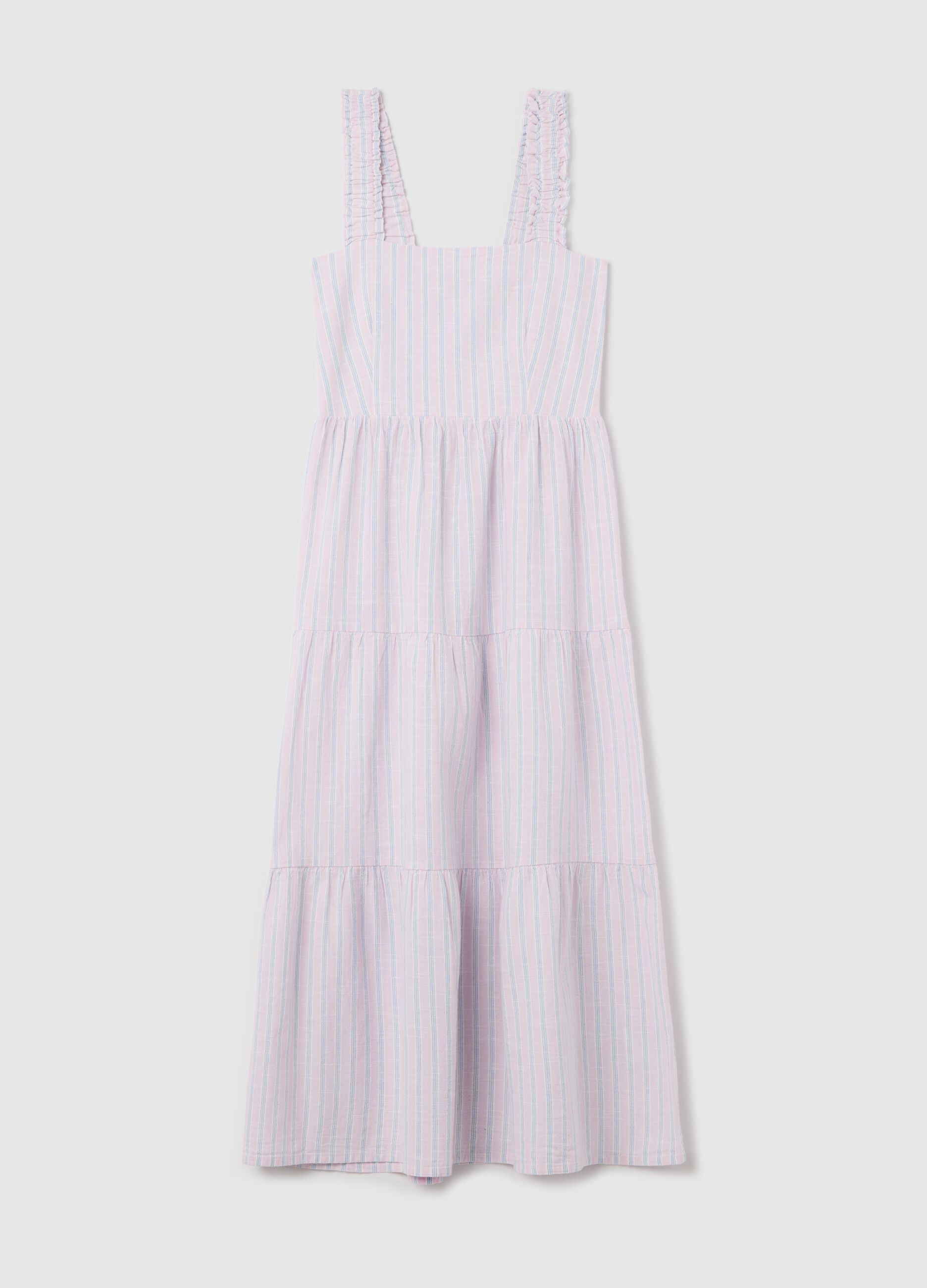 Long pink striped dress in cotton