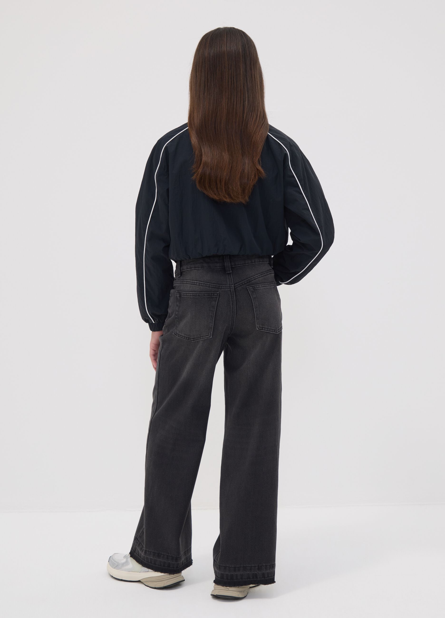 Jeans neri culotte in misto cotone, lyocell e viscosa per ragazza
