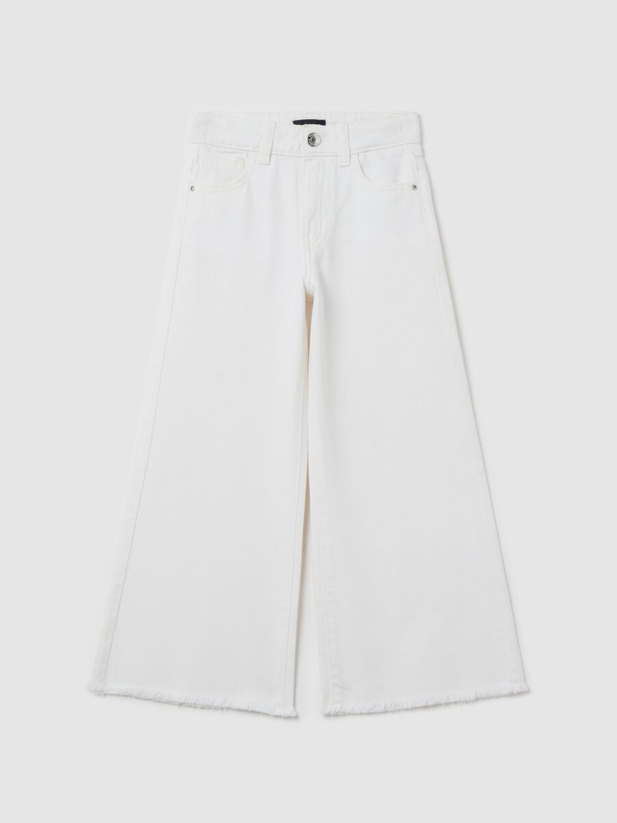 Palazzo jeans with five pockets and logo embroidery_0