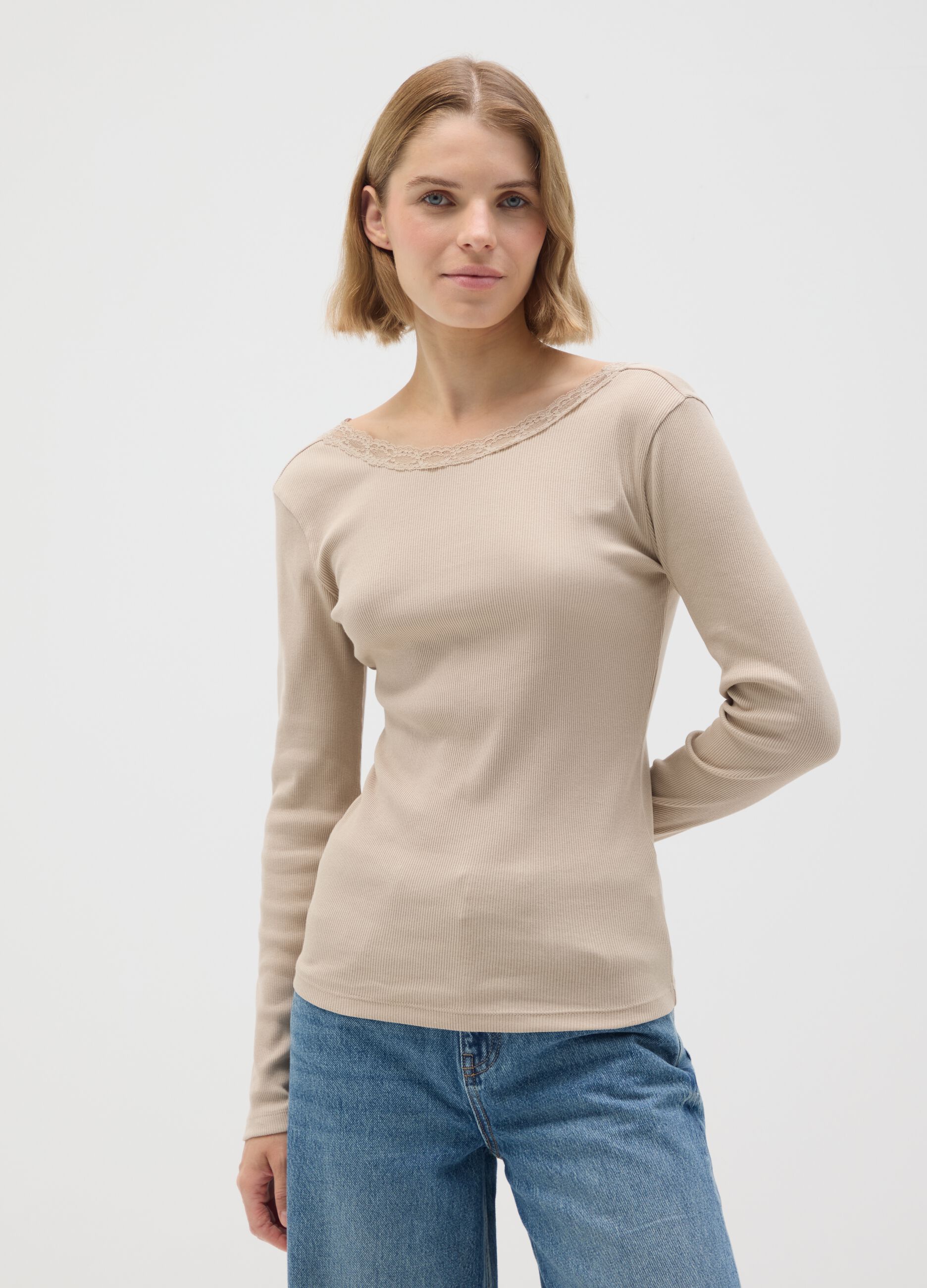 Beige pure cotton regular fit jumper