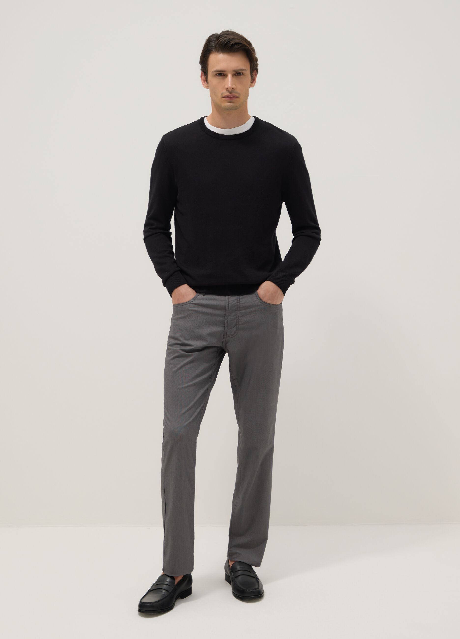 Grey stretch cotton blend slim fit chino trousers