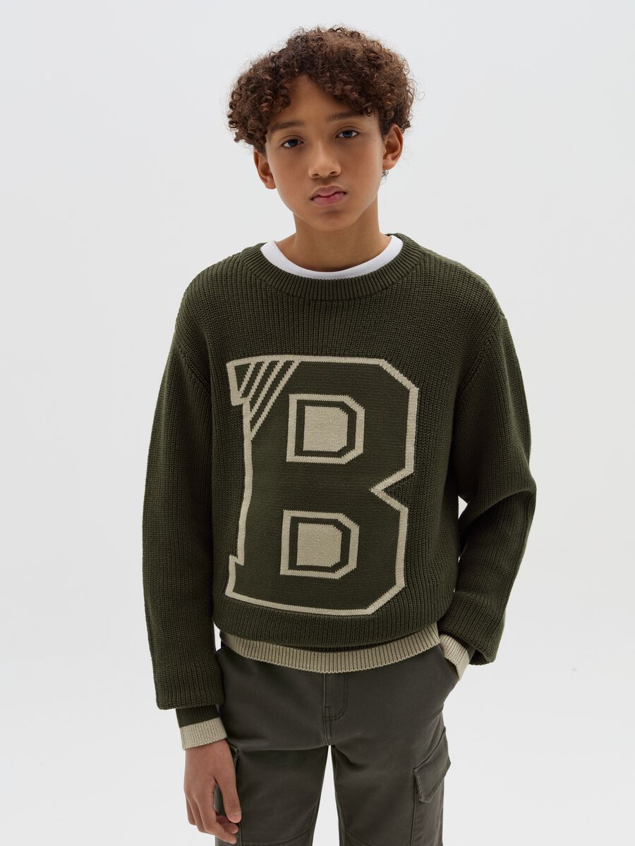 Cotton pullover with jacquard "B" design_0