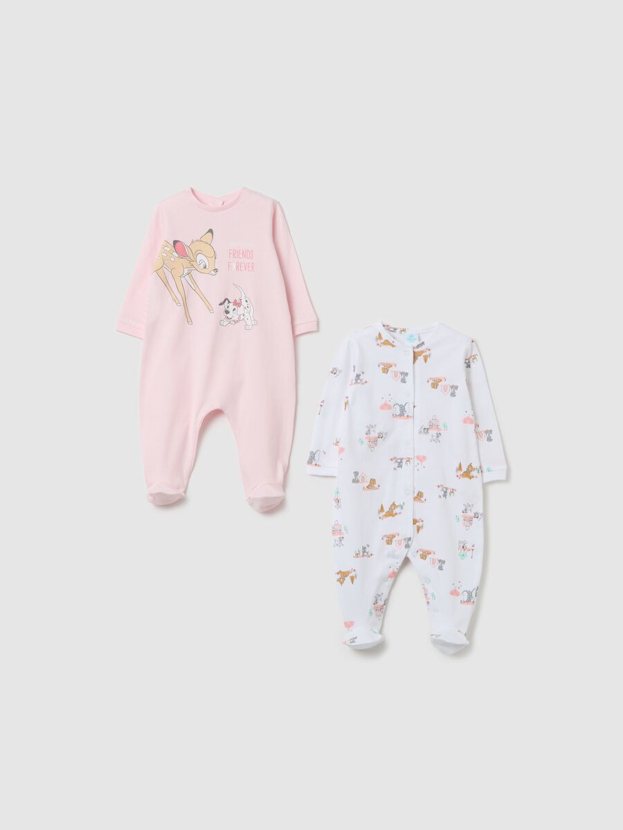 Two-pack onesies in cotton with feet and Bambi and Penny print_0