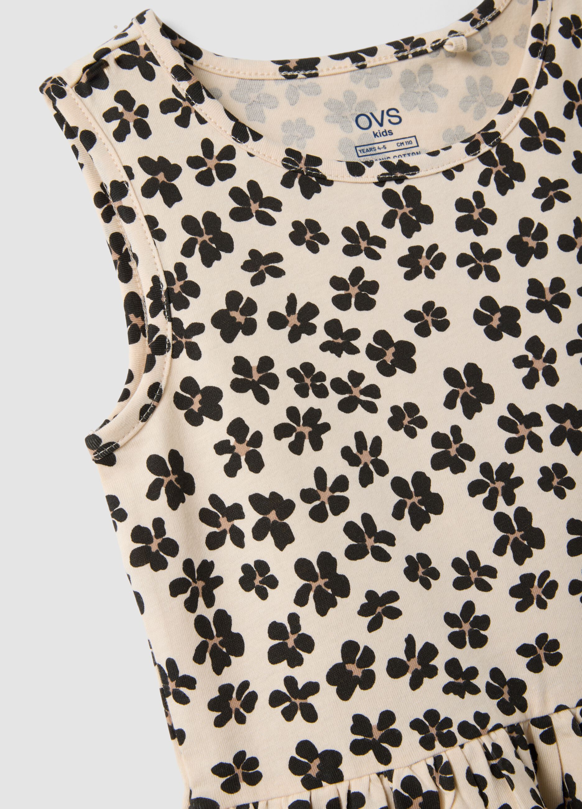 Beige pure cotton dress with floral print