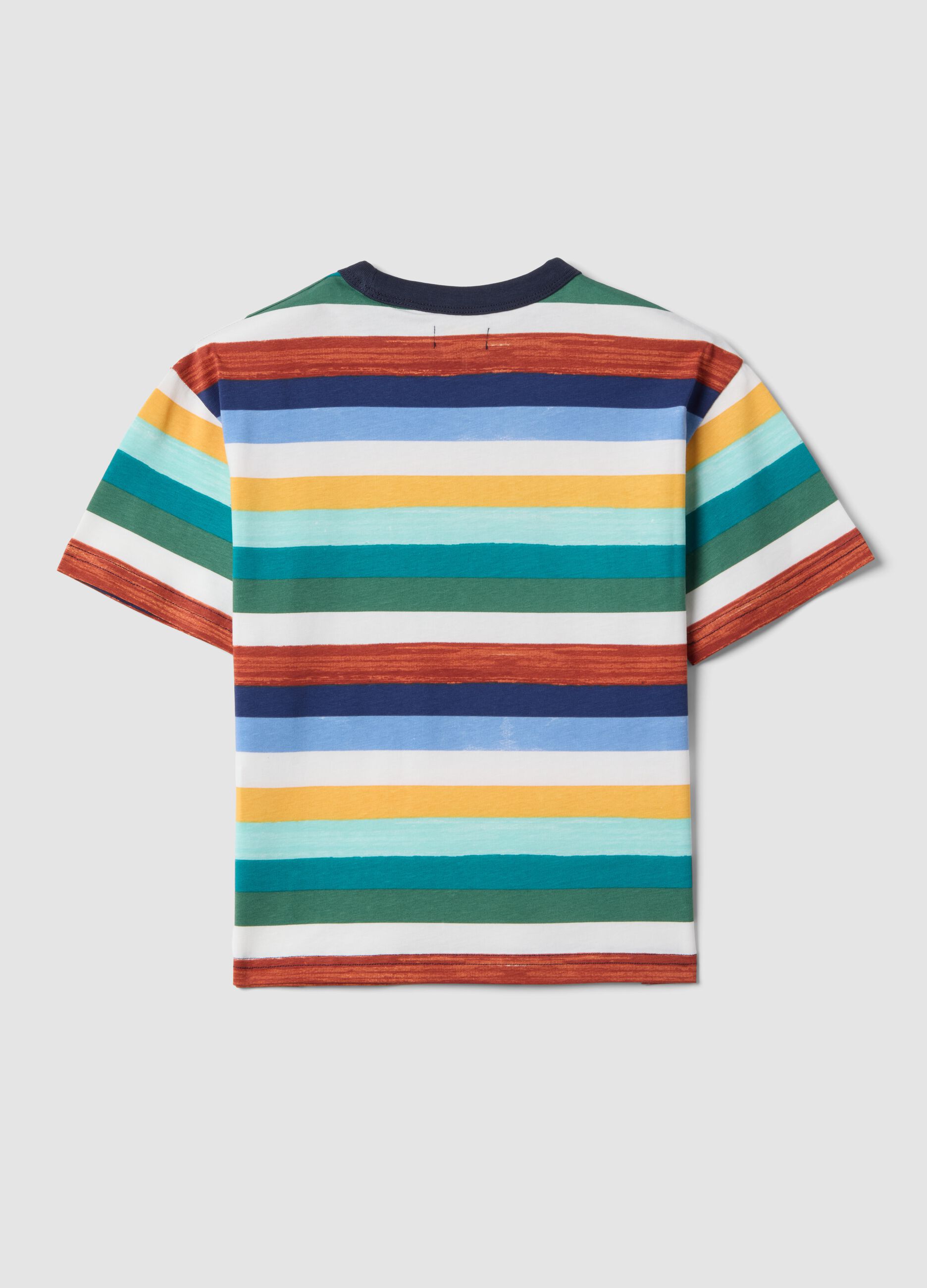 Boys' Regular Fit Multicoloured Striped Pure Cotton T-shirt