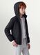 Black oversized rain jacket with hood and zip for boys_0