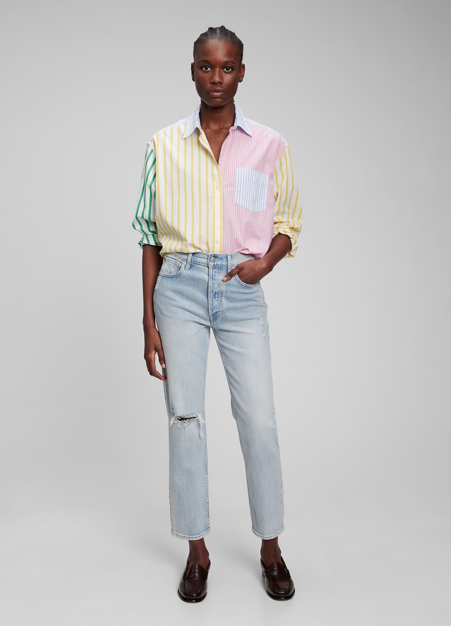 Oversized colourblock striped shirt
