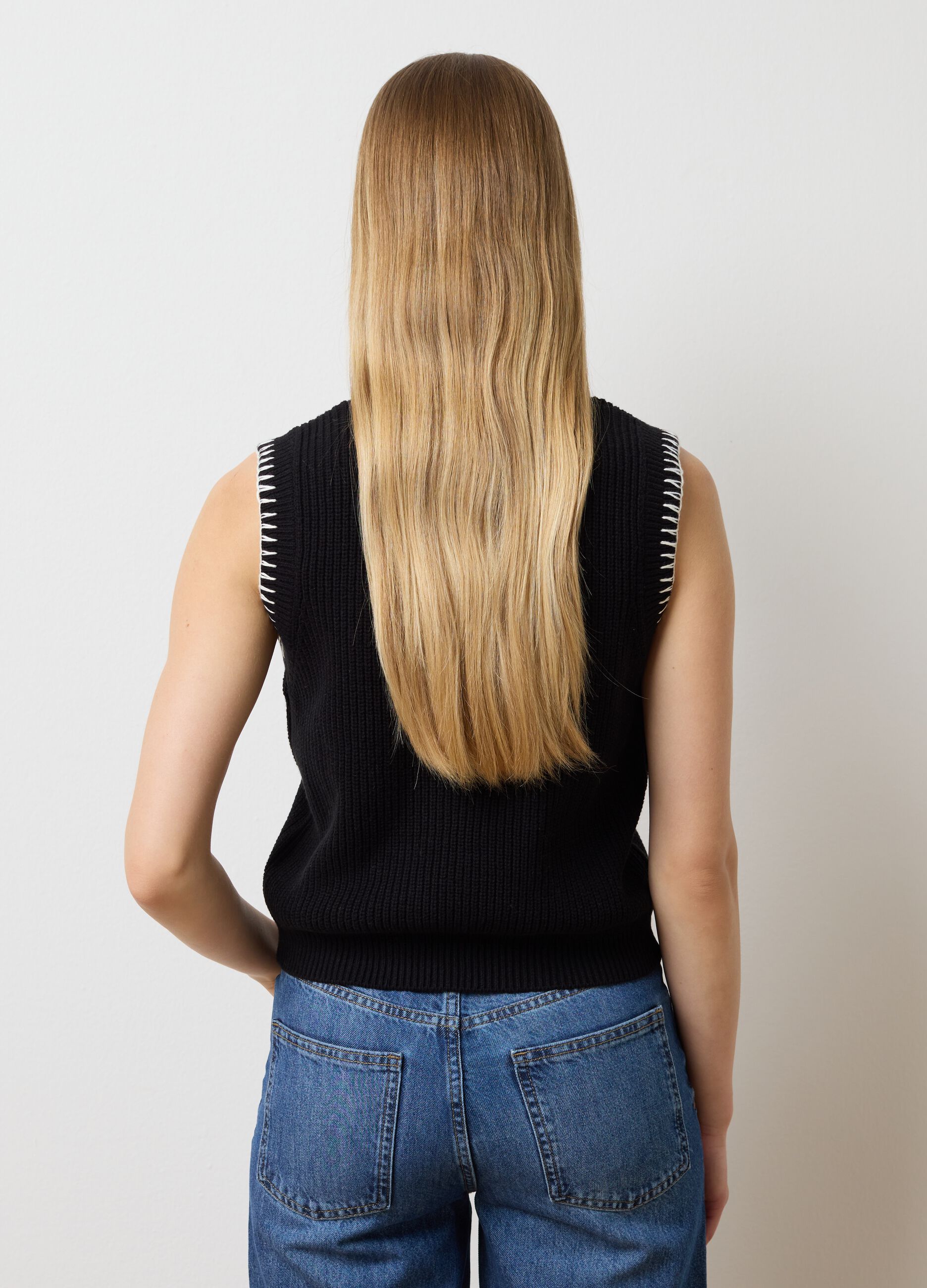 Black Cotton Blend Regular Fit Vest