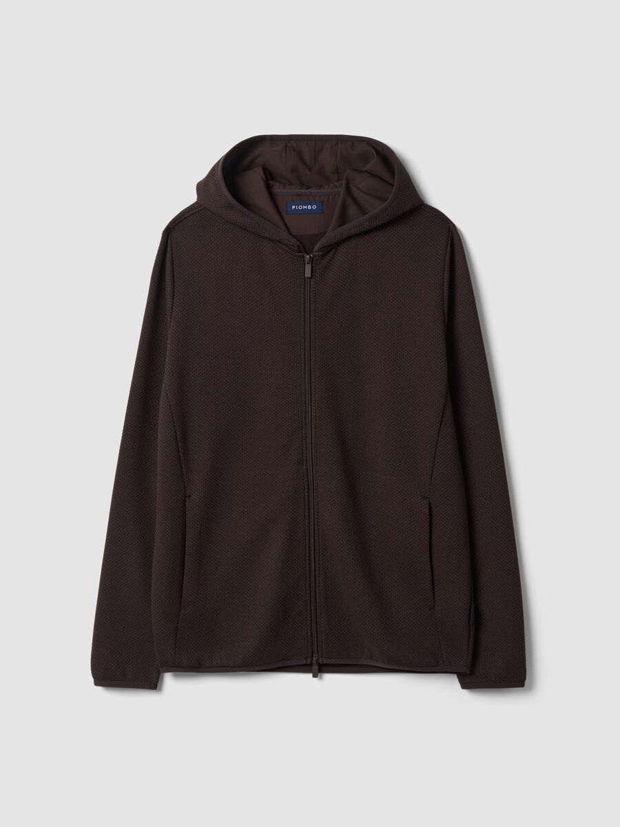 Felpa marrone in viscosa e modal elasticizzato con cappuccio Girocollo_0
