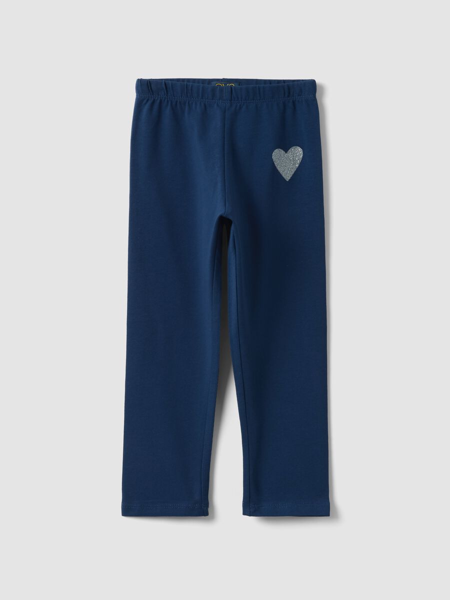 Leggings in cotone elasticizzato blu da bambina slim fit con cuore_0
