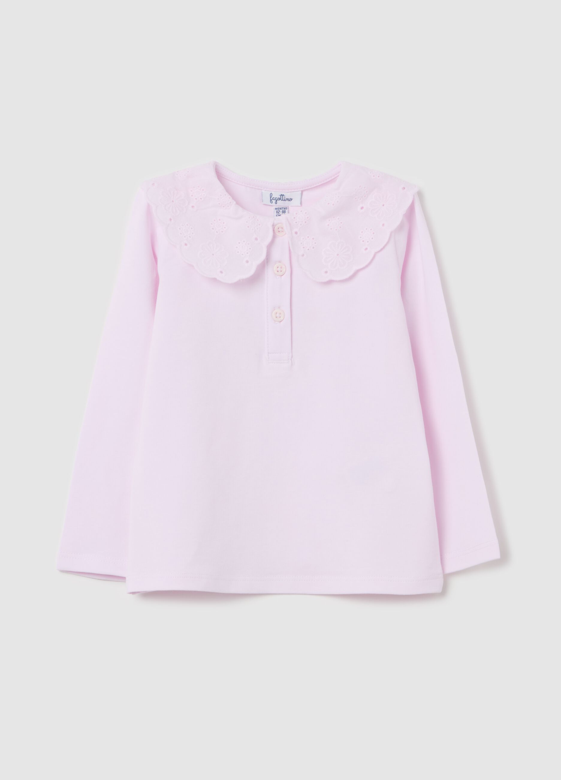 Polo shirt with broderie anglaise collar