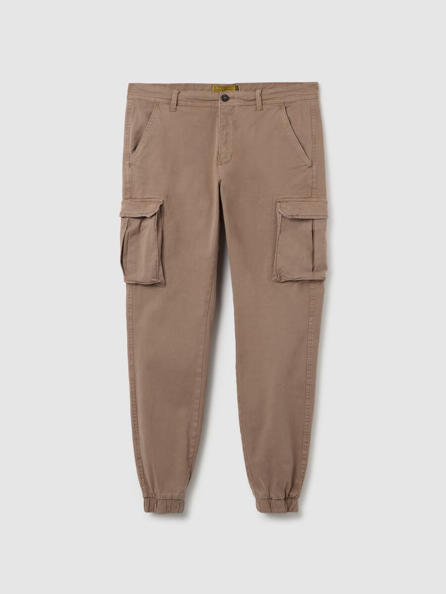 Pantaloni cargo in misto cotone elasticizzato beige slim fit_4